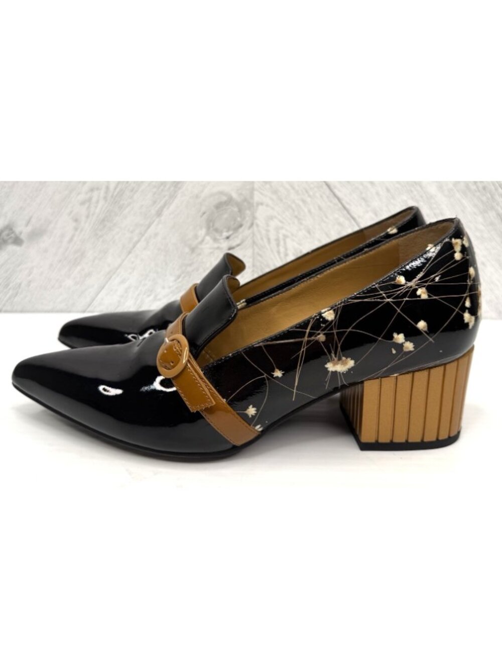 John Fluevog Gigi Effortless Womens 7 Black Floral Patent Mary Jane Pumps Y2K - Picture 4 of 14